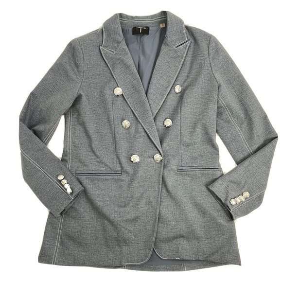 T Tahari Jackets & Blazers - T by Tahari Blue Double Breasted Blazer Long Line Sz 10 Silver Buttons